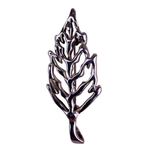 Sterling Silver 925 Womens Openwork Leaf Brooch Handcrafted Nature-Inspired