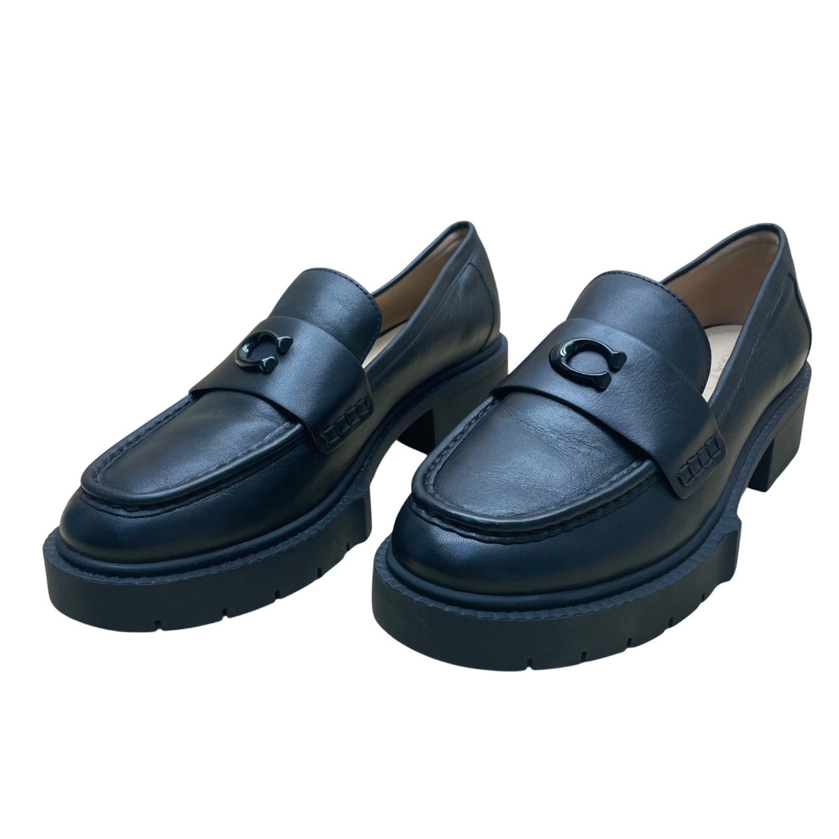 Coach Women's Black Leather With Lug Sole Elegant Slip-On Loafers Size 8B