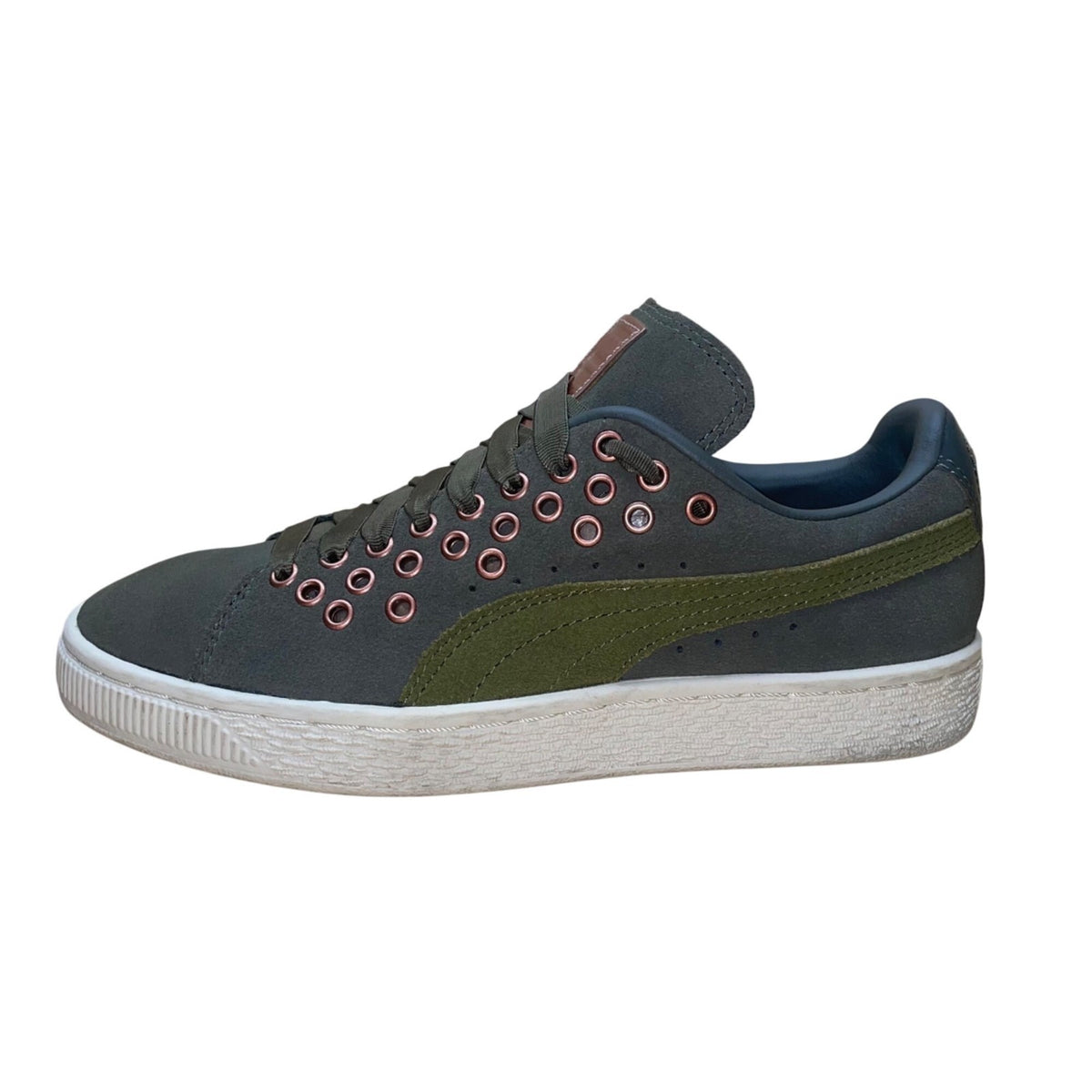 Puma Women’s Green Suede With Rose Gold Eyelets Lace-Up XL Lace VR Sneakers Sz 6