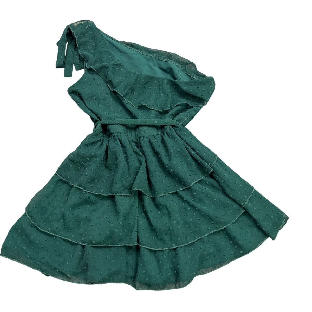 Showpo Womens Green One-Shoulder Tiered Mini Dress Ruffled & Belted Size 12