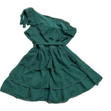 Showpo Womens Green One-Shoulder Tiered Mini Dress Ruffled & Belted Size 12