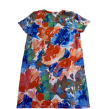 T Talbots Womens Multi-Color Knit Short Sleeve Floral Shift Dress Pocket Sz XL
