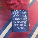 Lands End Mens Burgundy Navy & White 100% Silk Striped Tie Handsewn Classic