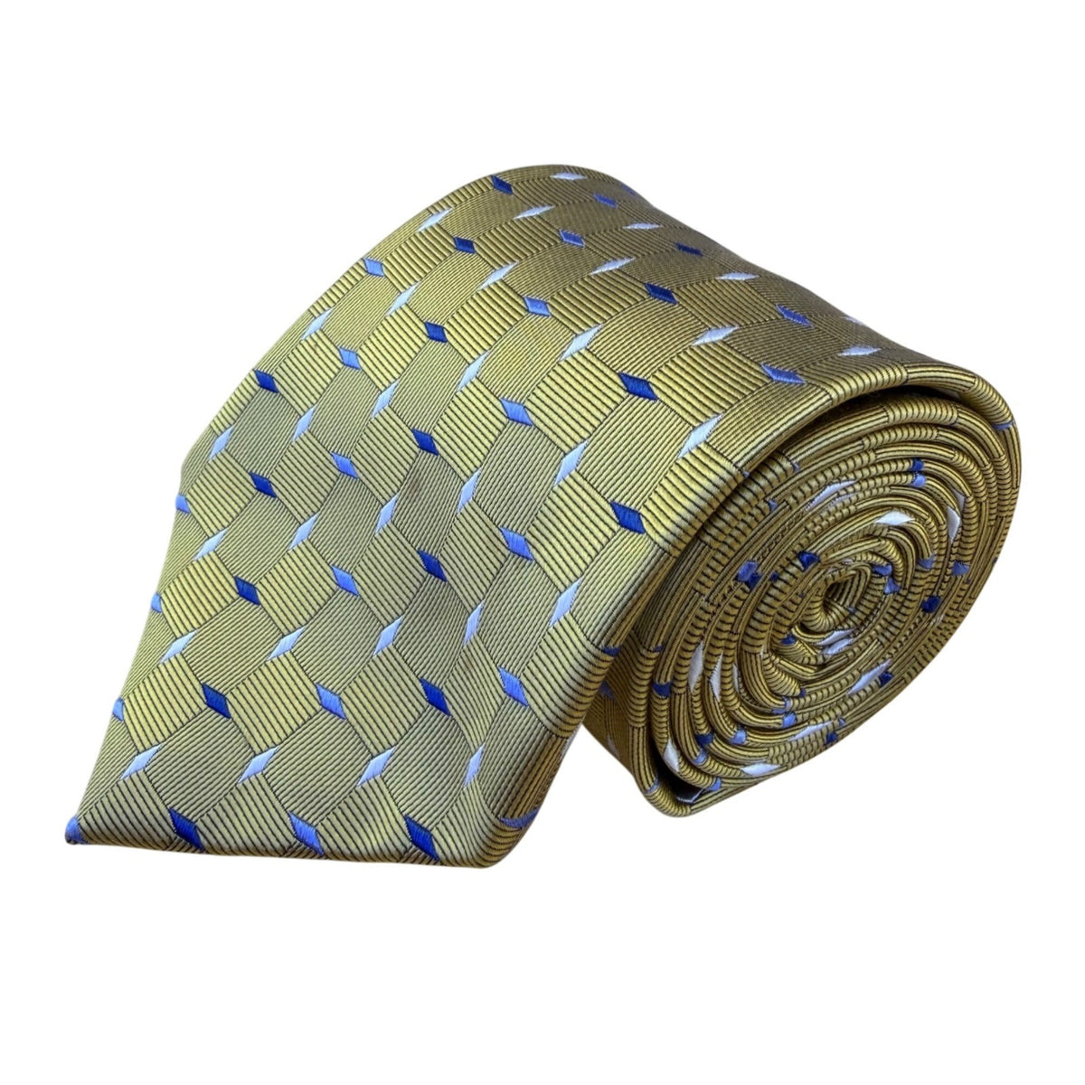 Jos. A. Bank Mens Yellow & Blue 100% Silk Handmade Geometric Print Necktie