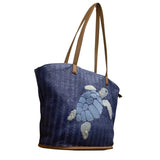 Vera Bradley Women’s Blue Woven Straw With Inner Pockets Sea Turtle Tote Bag