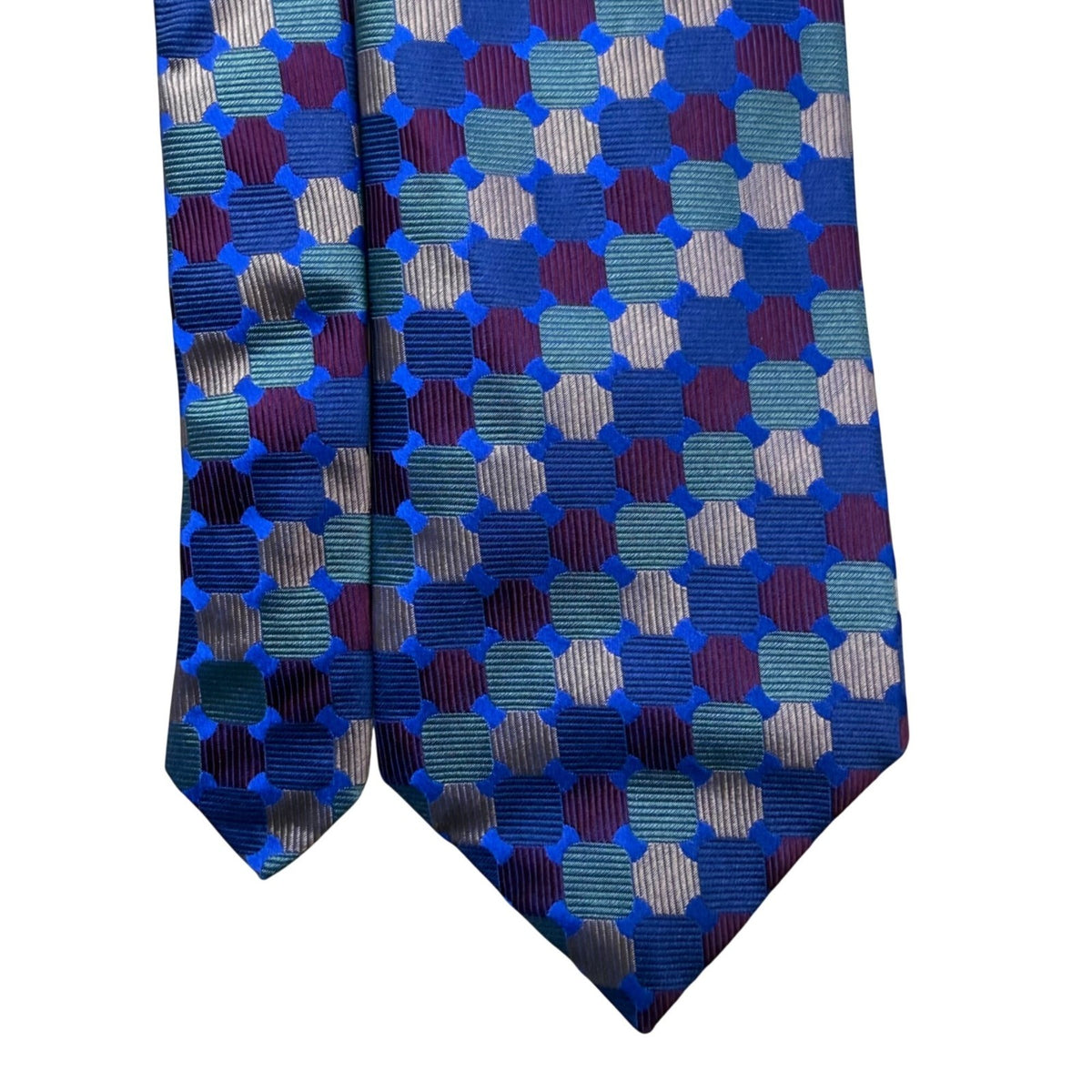 Xmi Men’s Blue Multicolor All Silk Geometric Pattern Tie Handmade Italy Imported