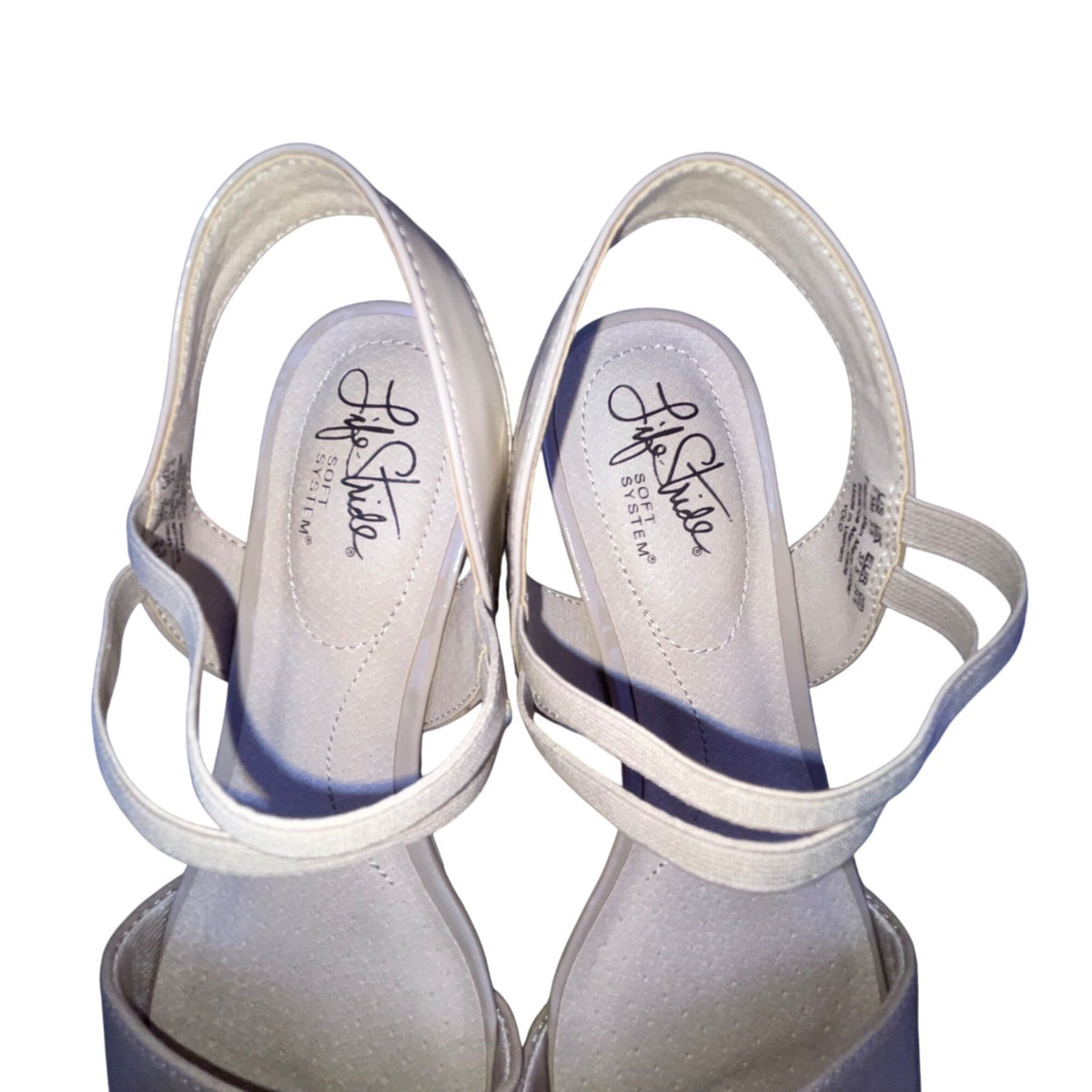 Life Stride Women’s Beige Patent Wide Strap Wedge Sandals 7.5M