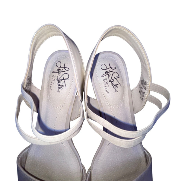 Life Stride Women’s Beige Patent Wide Strap Wedge Sandals 7.5M