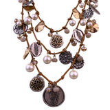 Multi-Strand Womens Beige Multi-Material Necklace Metal & Pearl Charms