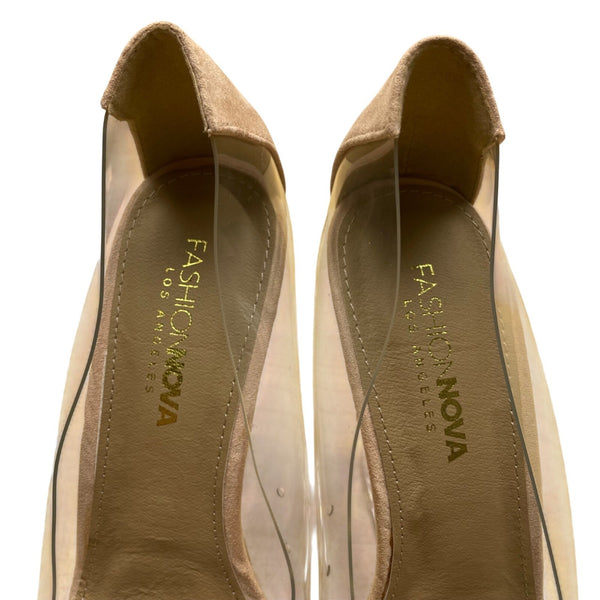 Fashion Nova Women’s Transparent & Nude Wedge Pointed Toe Slip-On Heels Size 7.5