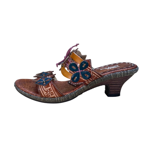 Spring Step Women’s Brown Leather Floral Slip-On Savory Heeled Sandals Size 37