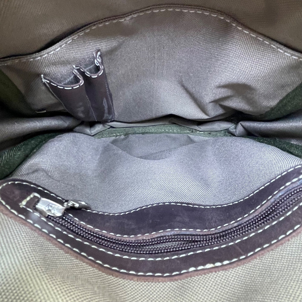 S Beyond Unisex Olive Canvas Adjustable Strap Leather Accents Crossbody Bag