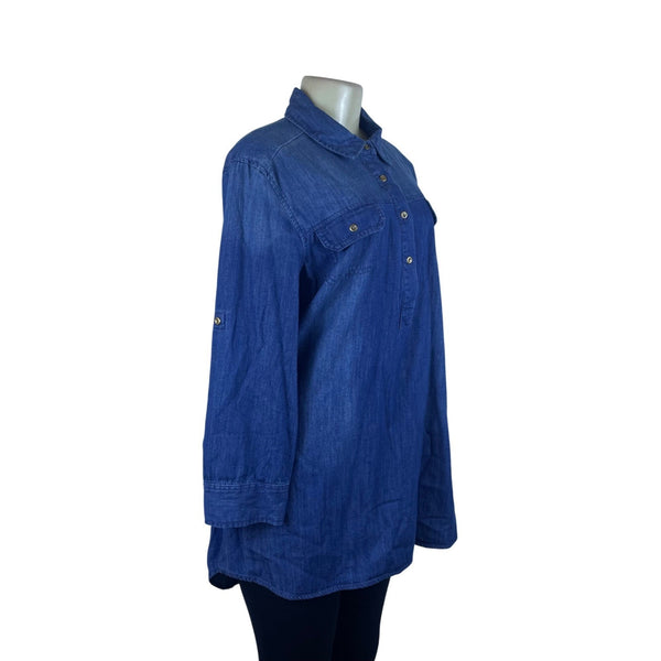 Carry On River Blues Women’s Blue Chambray Long Sleeve Tunic Shirt Size XL - New