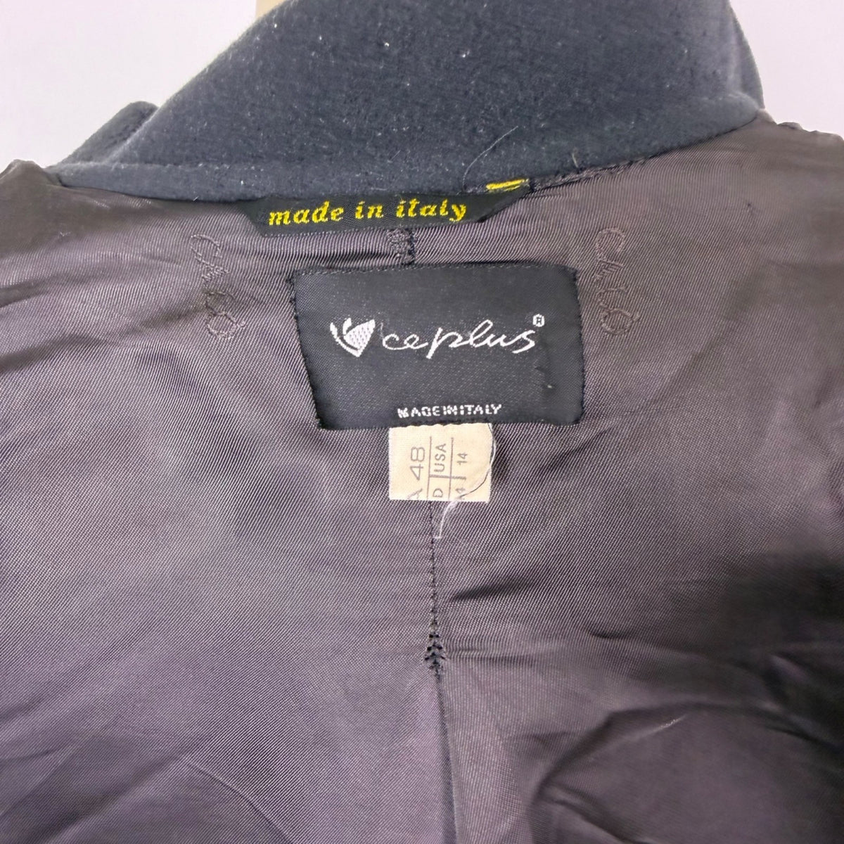Ceplus Womens Black Wool Blend Long Coat Italy Double-Breasted Size 48