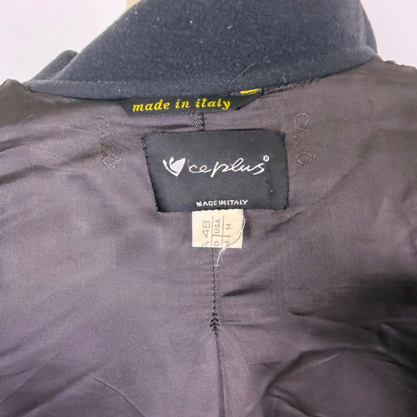 Ceplus Womens Black Wool Blend Long Coat Italy Double-Breasted Size 48