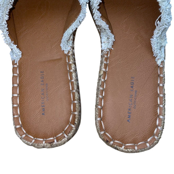 American Eagle Women’s White Cotton Fringe Cross Strap Slide Sandals Size 9