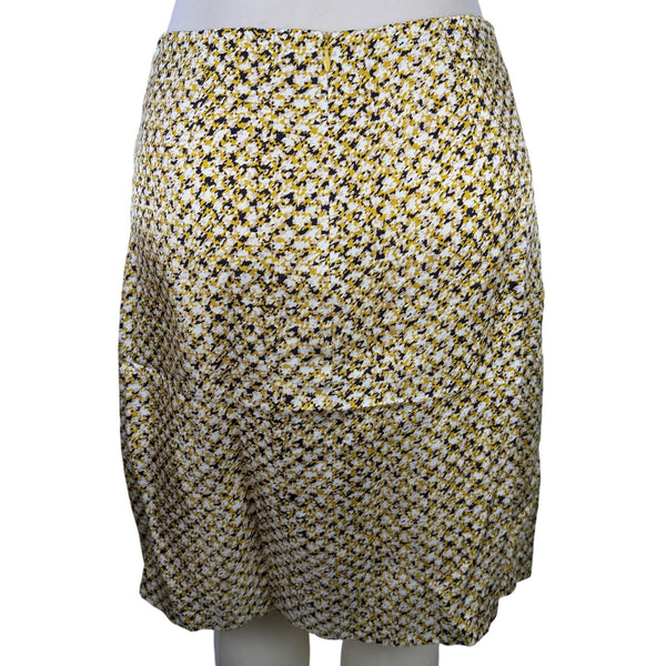 Banana Republic Womens Yellow Brown Silk Pleated Midi Skirt Abstract Print Sz 4