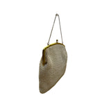 Vintage Women’s White Beaded Evening Clutch Gold Frame Chain Handle