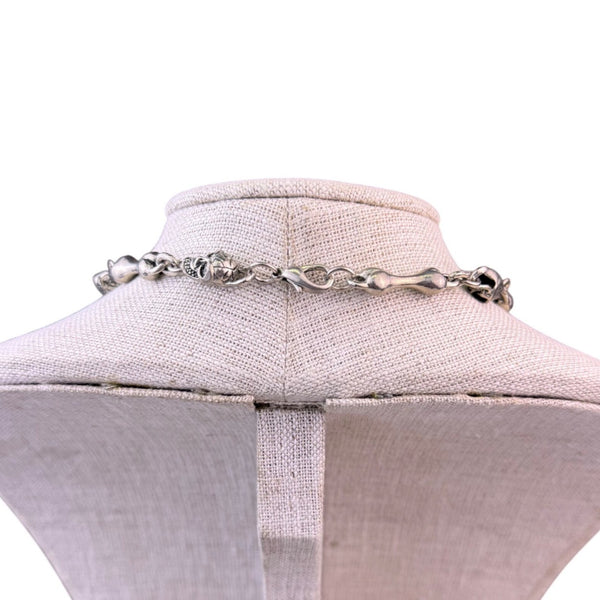 Silver Tone Unisex Skull & Bone Necklace Gothic Metallic Chain Costume Jewelry