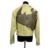 Robert Comstock Zip Up Yellow Rhino Leather Jacket Sz 6 (EU 38)