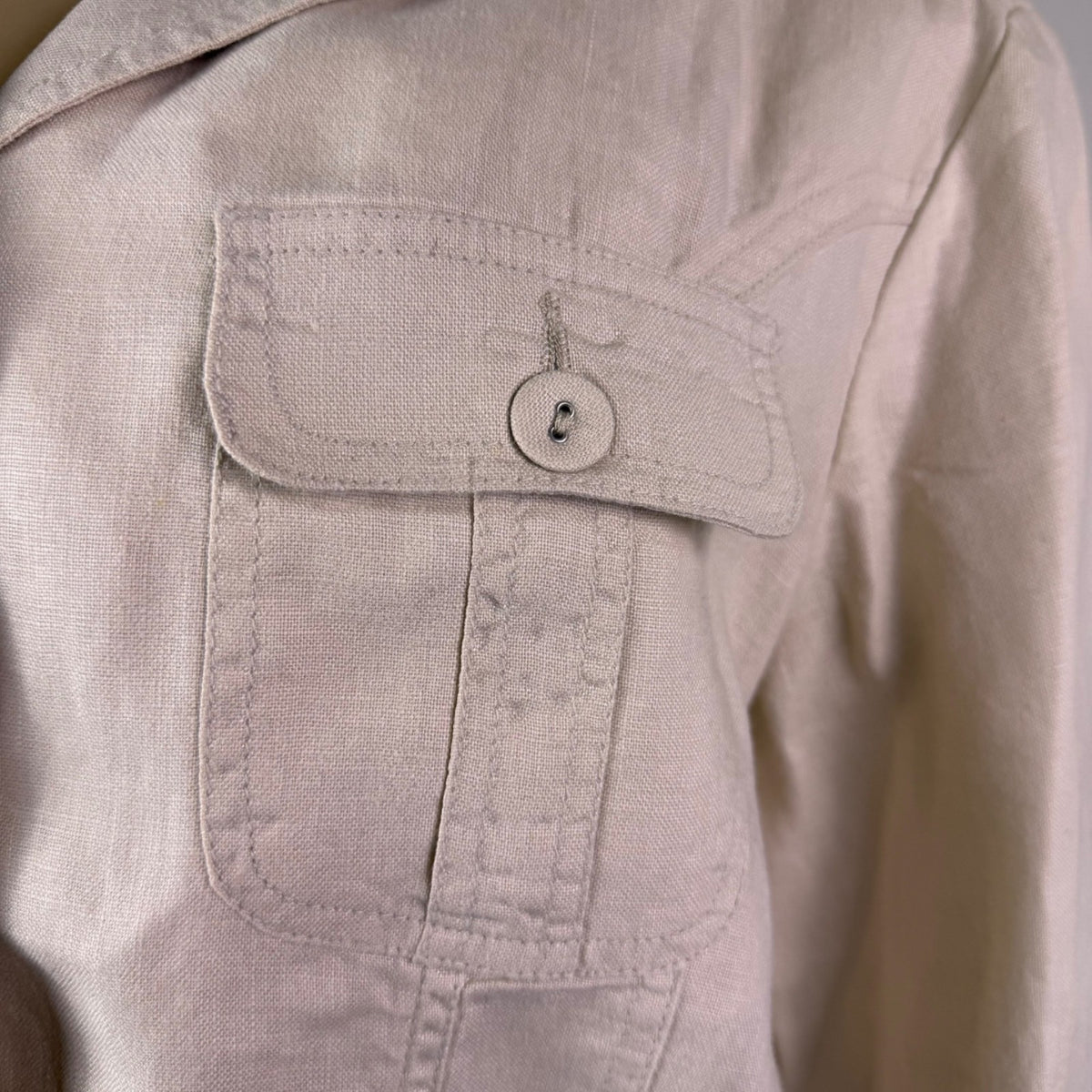 Chicos Womens Beige Linen Button-Up Jacket Two Pockets Casual Size 2