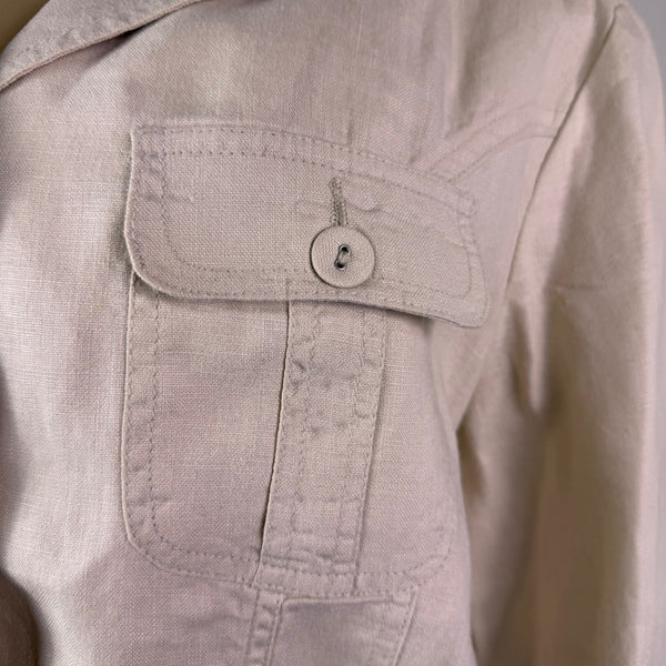 Chicos Womens Beige Linen Button-Up Jacket Two Pockets Casual Size 2