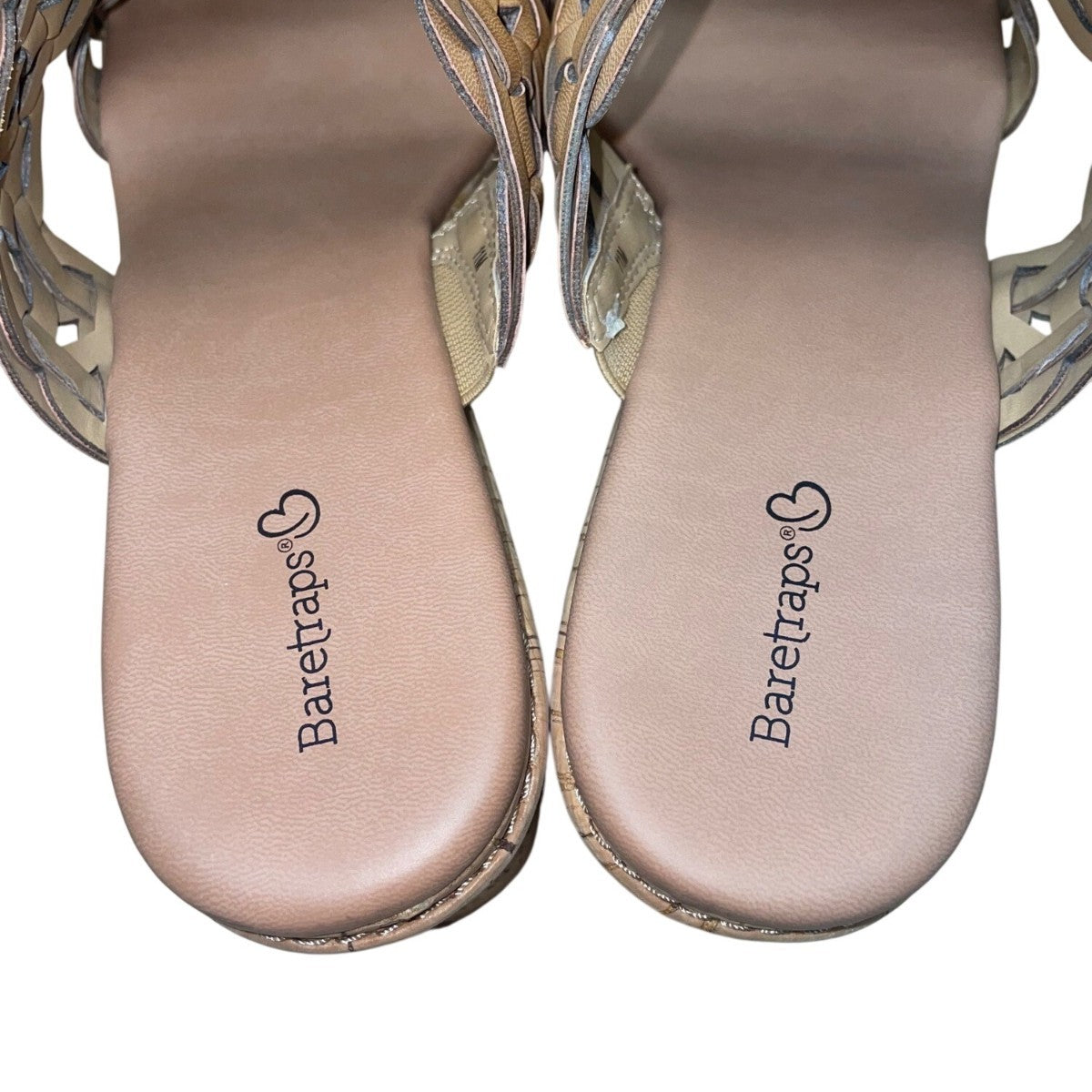 Baretraps Women’s Natural Leather Braided Strap Cork Wedge Sandals Size 11M