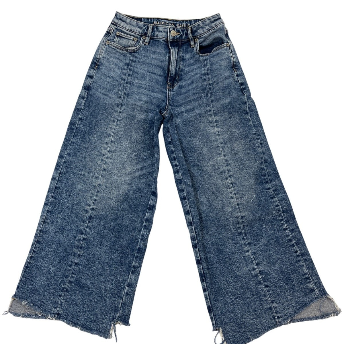 American Eagle Wide Leg Stretch Denim Jeans Womens Medium Wash Size 0