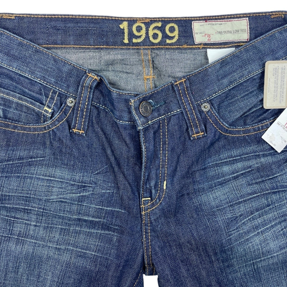 1969 Authentic Blue Denim Women Ultra Low Rise  Boot Cut Jeans Sz 2