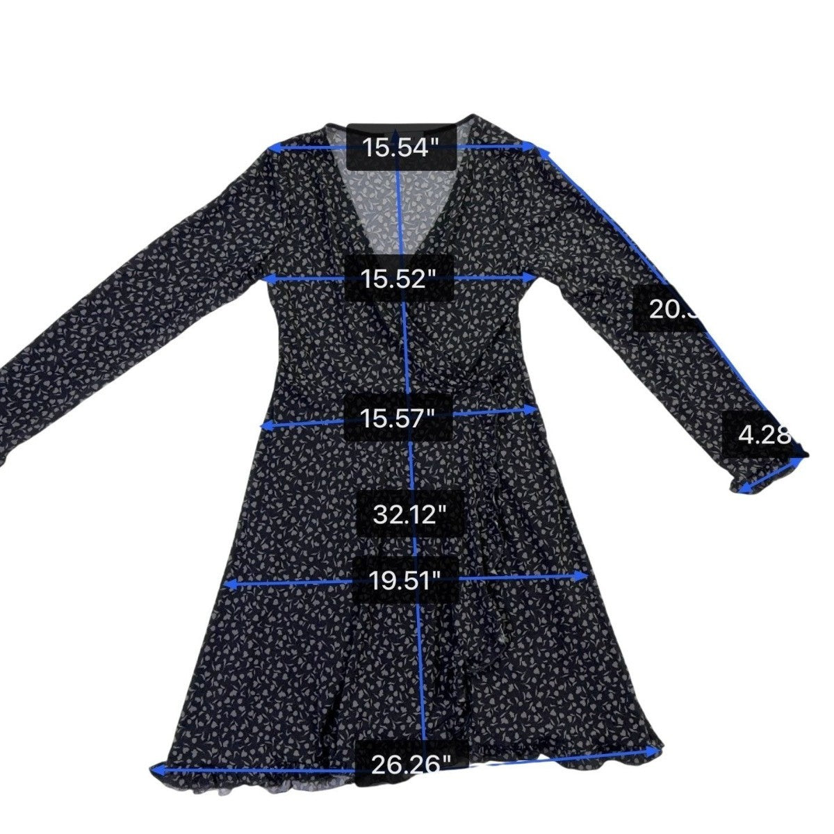 Gilli Womens Black Floral Wrap Dress Long Sleeve Midi Length Ruffle Hem Size M