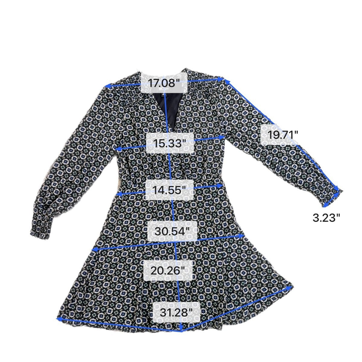 BCX Womens Black & White A-Line Dress With Floral Print And Long Sleeves Sz M