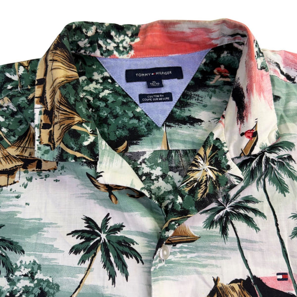 Tommy Hilfiger Mens Multicolor Hawaiian Button-Up Shirt  Custom Fit Sz XL