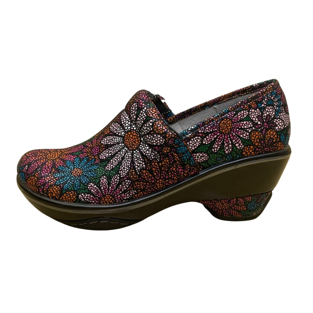Jambu Women’s Multicolor Leather Floral Slip-On Wedge Miro Clogs Shoes Size 6.5M