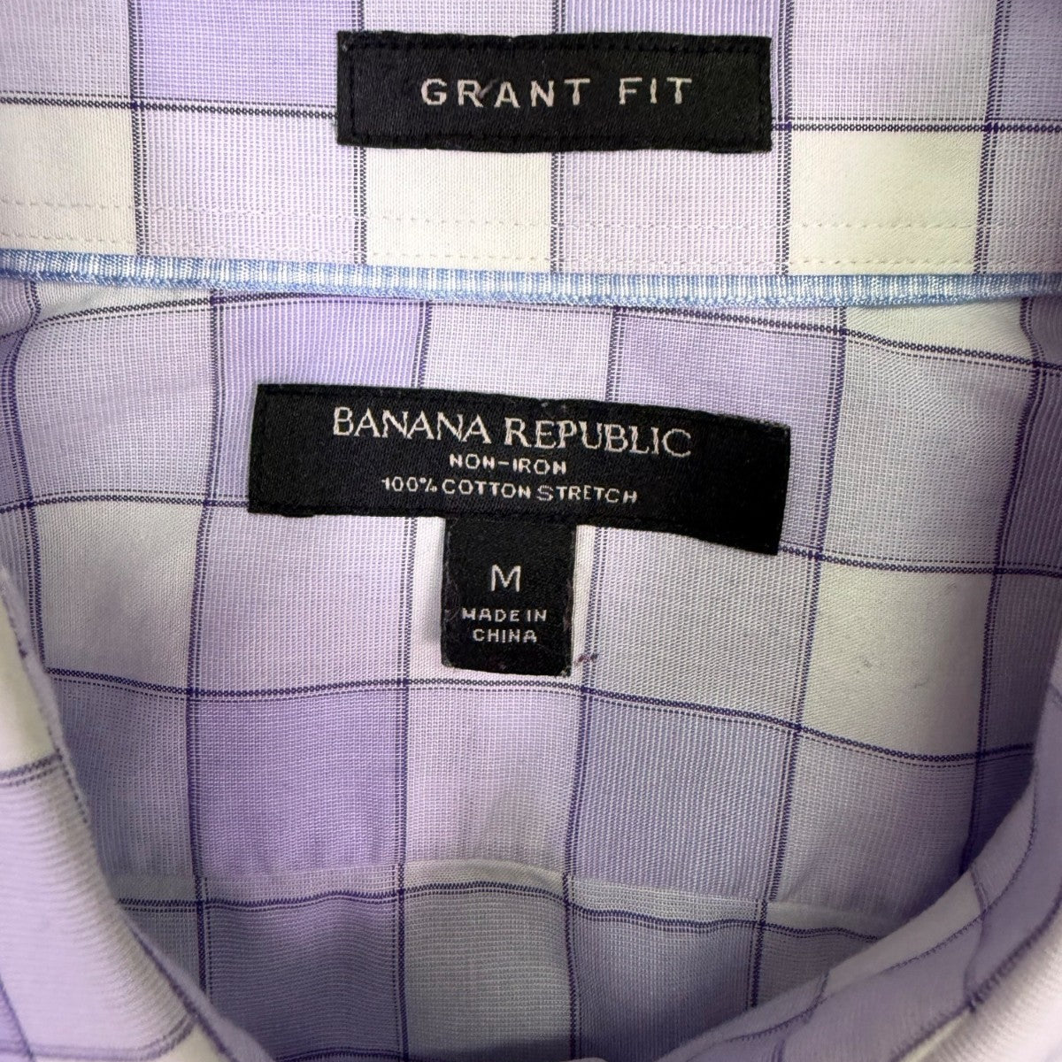 Banana Republic Mens Purple & White Plaid Long Sleeve Grant Fit Shirt Size M