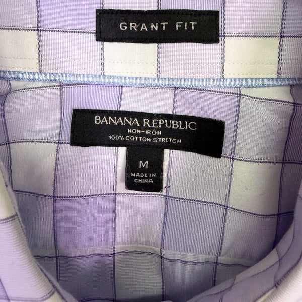 Banana Republic Mens Purple & White Plaid Long Sleeve Grant Fit Shirt Size M