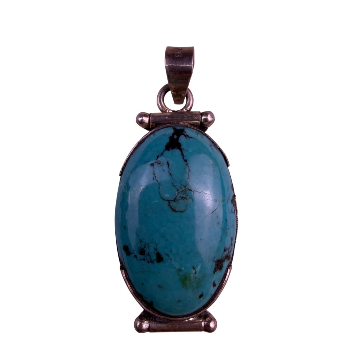 925 Sterling Silver Turquoise Pendant Unisex Oval Design Unique Statement