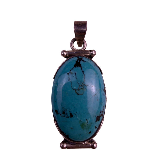 925 Sterling Silver Turquoise Pendant Unisex Oval Design Unique Statement