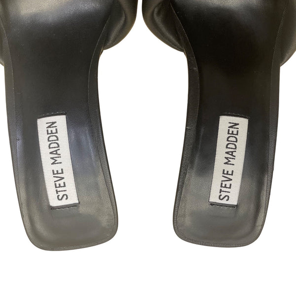 Steve Madden Women’s Black Leather Thai Slip-On Heeled Sandals Size 7.5M