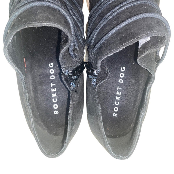 Rocket Dog Women’s Black Suede Stacked Heel Slip-On Ankle Booties Size 9.5