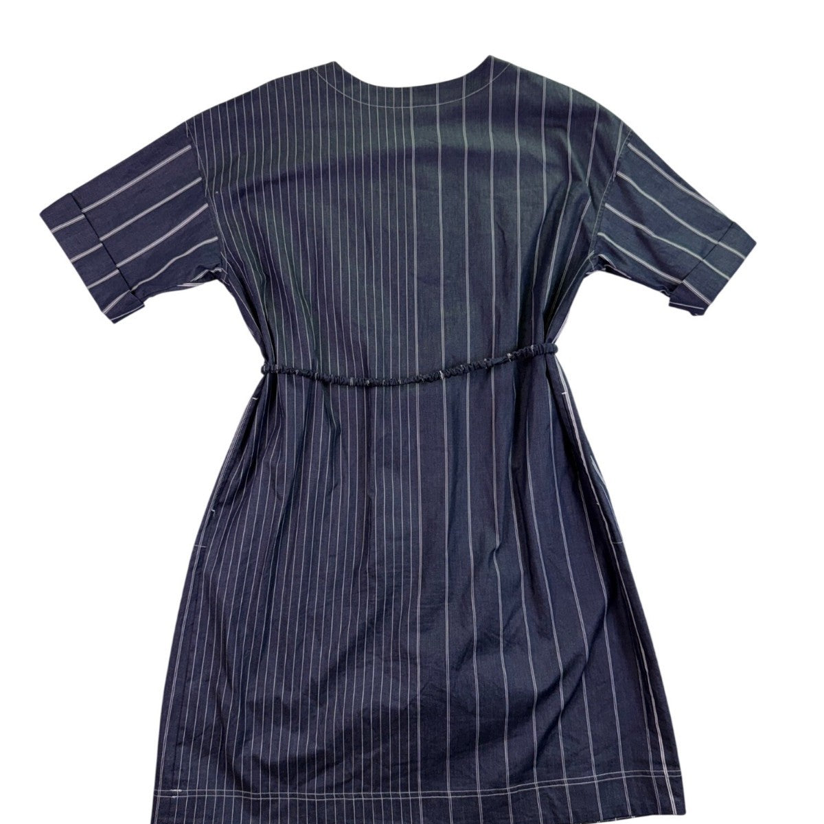 Donna Karan Womens Navy Cotton-Blend Stripe Belted Dress Size L