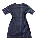 Donna Karan Womens Navy Cotton-Blend Stripe Belted Dress Size L