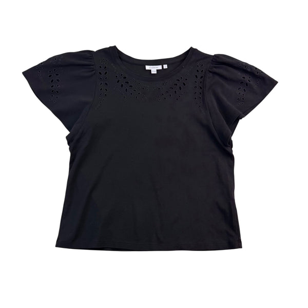 Chicos Womens Black Cotton Eyelet Short Sleeve Top Size 1 US M