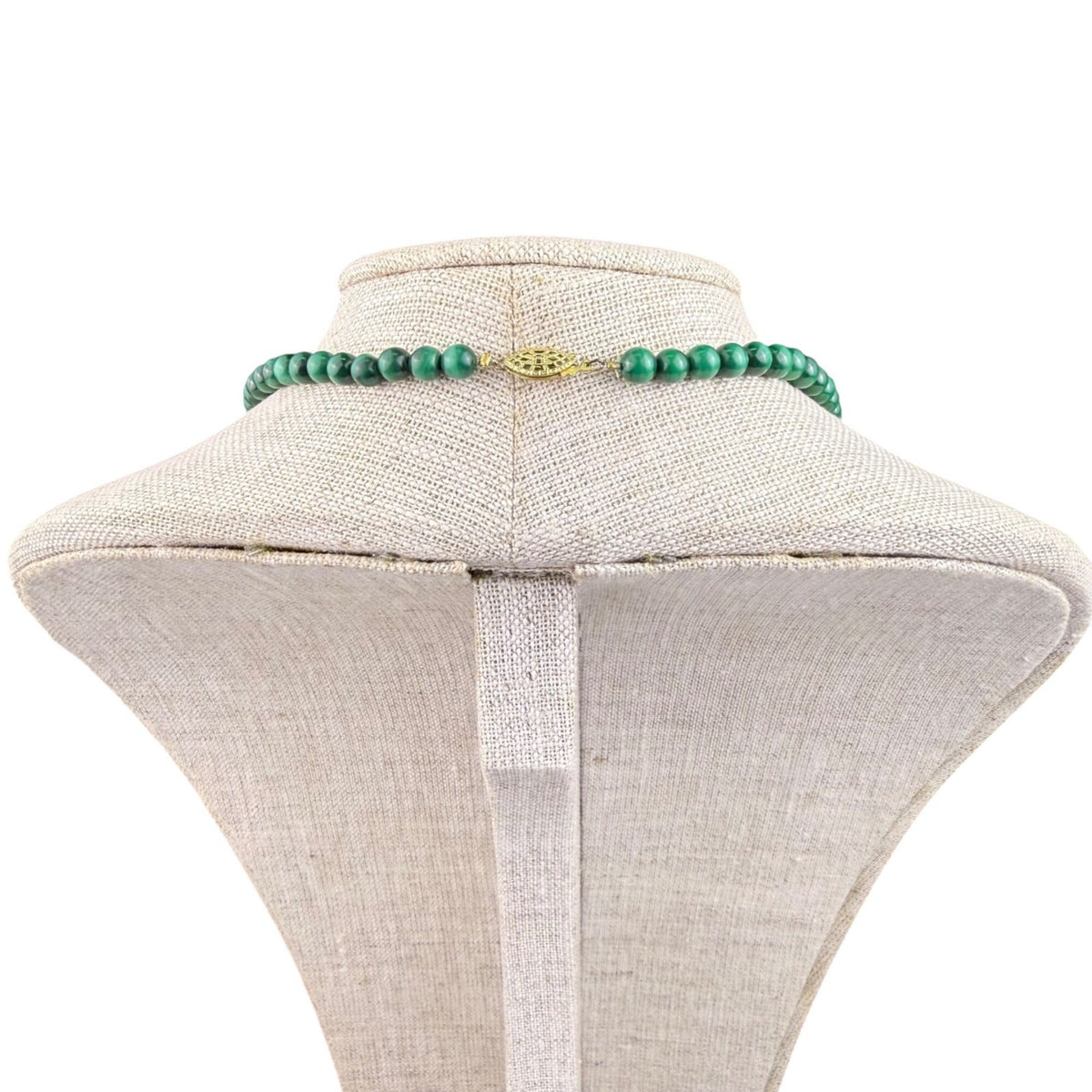 Vintage Green Malachite Womens Necklace & Gold Tone Earrings Set Elegant Design