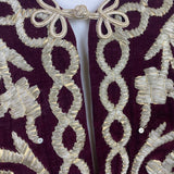 Vintage Women’s Velvet Burgundy & Gold Tone Embroidered Kaftan Dress