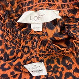 Loft Womens Black/Orange Leopard Print Smocked Long Sleeve Blouse Sz XS