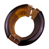 Modern Gold Tone Womens Resin Hinged Cuff Bracelet Brown/Black Elegant Statement