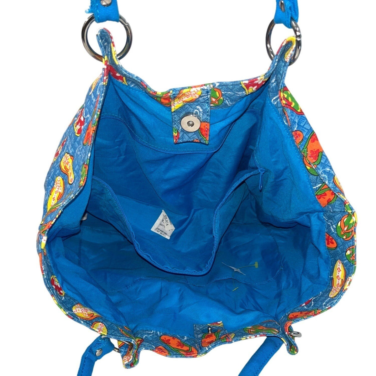 Vtg Avon Women’s Blue Flip Flop Pattern Shoulder Bag Magnetic Closure Sz M