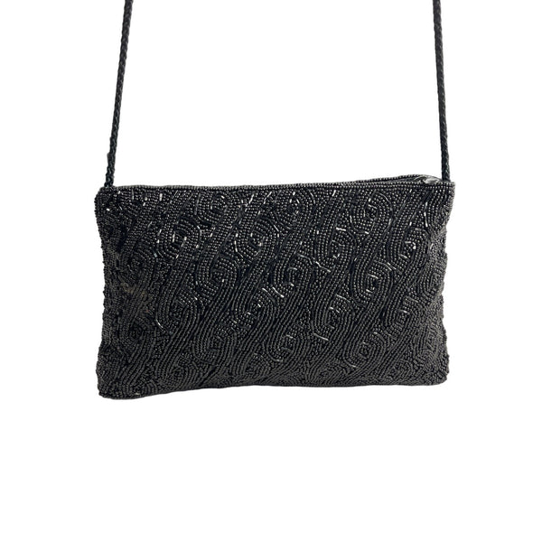 Valerie Stevens Women's Black Beaded Shoulder Purse Sz S