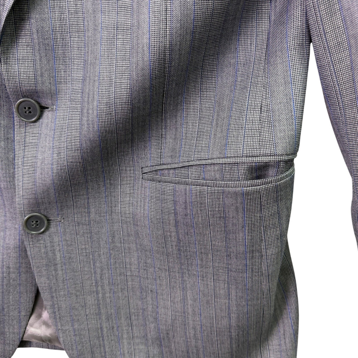 Saint Laurent Mens Gray Wool Pinstripe Blazer & Pants Suit Classic Fit