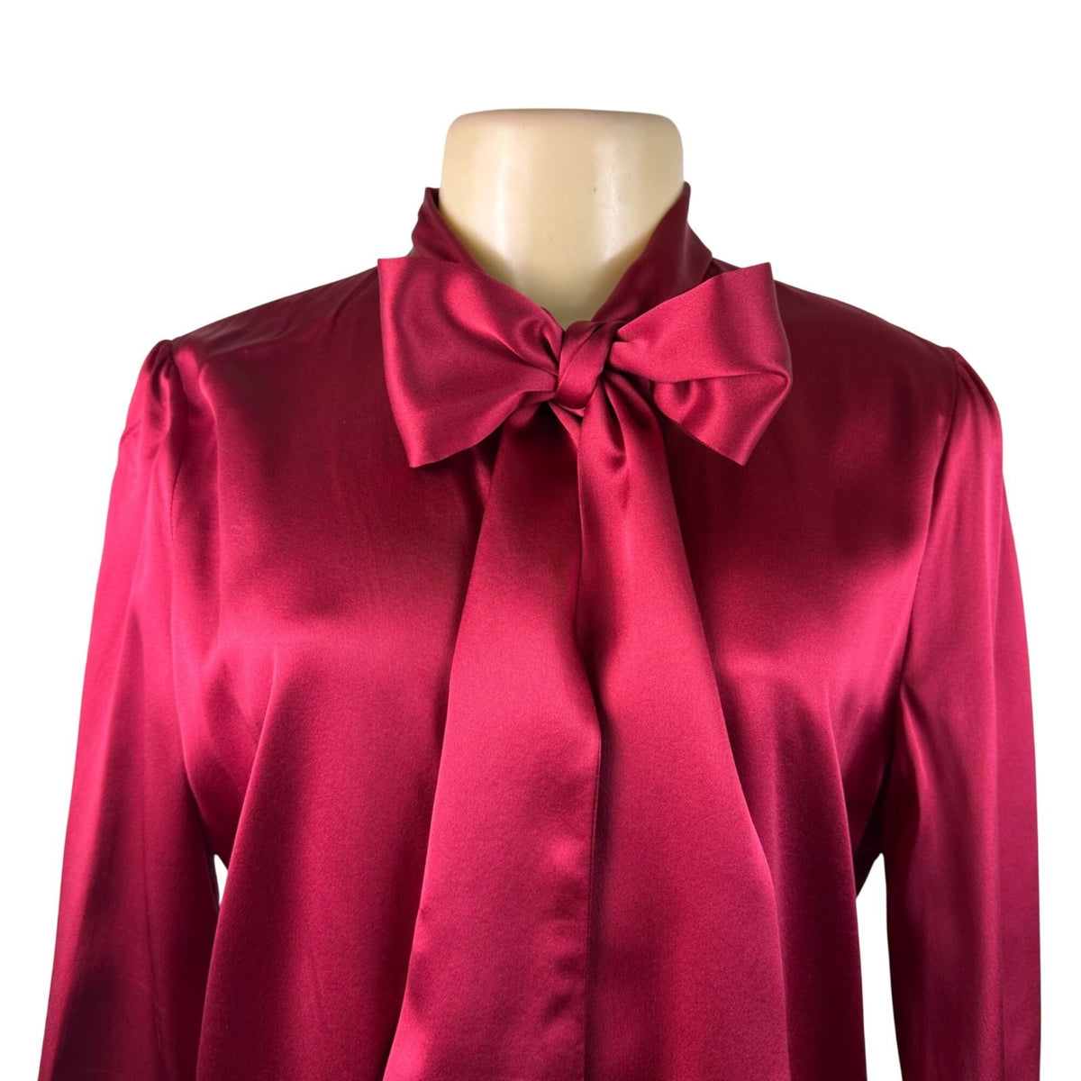 LilySilk Womens Red 100% Mulberry Silk Long-Sleeve Bow Blouse Luxury Design Sz M